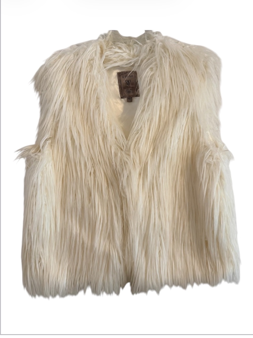 Guess Cream Shaggy Faux Fur Vest Jacket Penny Lane L